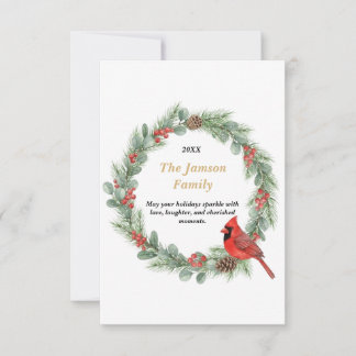 Cartão RSVP Personalized Watercolor Cardinal Christmas Wreath