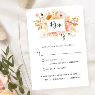 Cartão RSVP Pêssego Elegante com ou sem opções de refeições