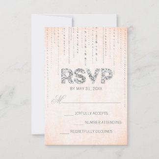 Cartão RSVP Pêssego Elegante e Sparkle Silver