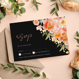 Cartão RSVP Pêssego Laranja Moderno Boho e Casamento Floral Ne