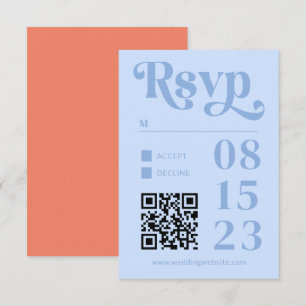 Cartão RSVP Pêssego Moderno Minimalista e Casamento Azul