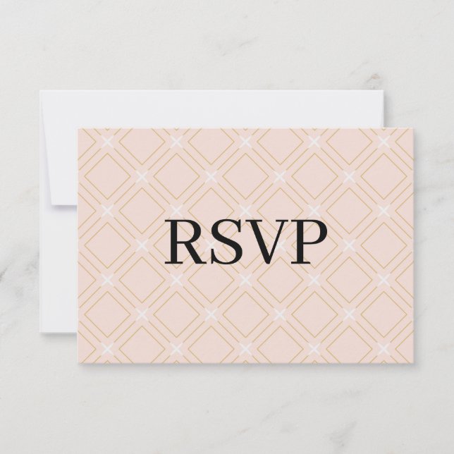 Cartão RSVP Pêssego Pastel e Geométrico Dourado (Frente)