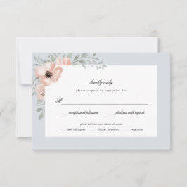 Cartão RSVP Pêssegos Azuis Dusty Casamento Aquarela
