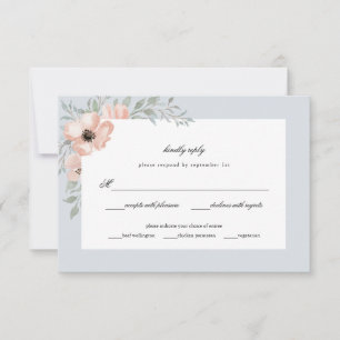 Cartão RSVP Pêssegos Azuis Dusty Casamento Aquarela