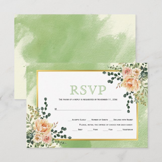 Cartão RSVP Pessegueiro de flores aquáticas sage casamento flo (Frente/Verso)