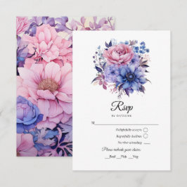 Cartão RSVP Petal Rosa, Cornflower Blue & Mauve Purple Weding