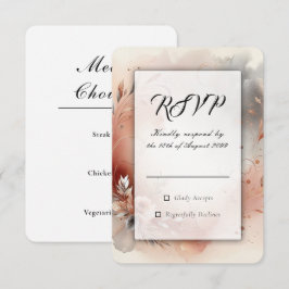 Cartão RSVP Pétalas Coradas e Redemoinhos de Prata Casamento