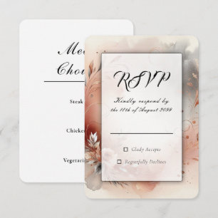 Cartão RSVP Pétalas Coradas e Redemoinhos de Prata Casamento
