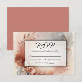 Cartão RSVP Pétalas Coradas e Redemoinhos de Prata Casamento