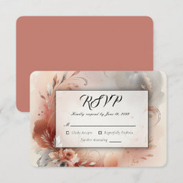 Cartão RSVP Pétalas Coradas e Redemoinhos de Prata Casamento