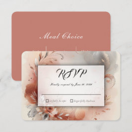 Cartão RSVP Pétalas Coradas e Redemoinhos de Prata Casamento