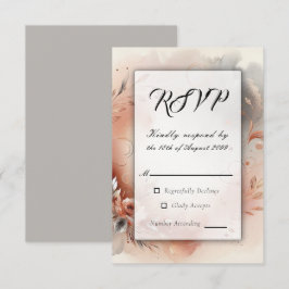 Cartão RSVP Pétalas Coradas e Redemoinhos de Prata Casamento