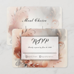 Cartão RSVP Pétalas Coradas e Redemoinhos Prateados Casamento