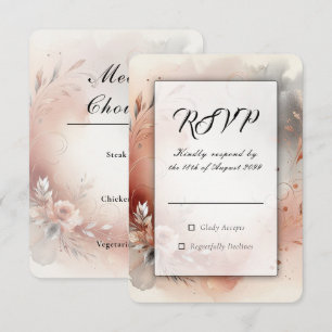 Cartão RSVP Pétalas Coradas e Redemoinhos Prateados Casamento