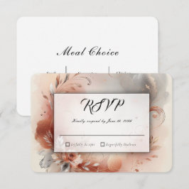 Cartão RSVP Pétalas Coradas e Redemoinhos Prateados Casamento
