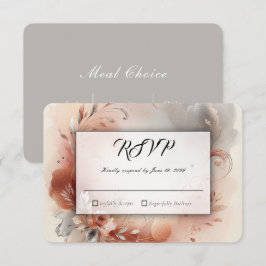 Cartão RSVP Pétalas Coradas e Redemoinhos Prateados Casamento