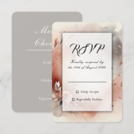 Cartão RSVP Pétalas Coradas e Redemoinhos Prateados Casamento