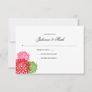 Cartão RSVP Pétalas de Flores Rosa Escuro e Claro Verde Lima R