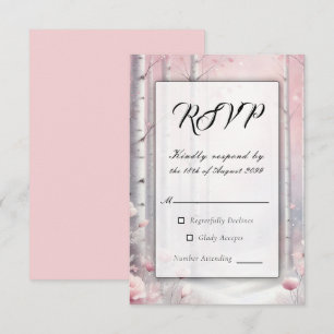 Cartão RSVP Pétalas de fosco num Casamento de Woodland de inve