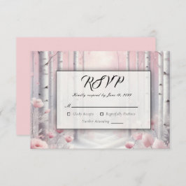 Cartão RSVP Pétalas de fosco num Casamento de Woodland de inve