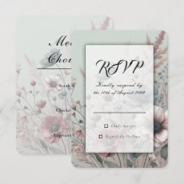 Cartão RSVP Pétalas Escuras e Serena Suavidade Floral Casament