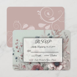 Cartão RSVP Pétalas Escuras e Serenidade Suave Floral