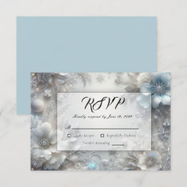 Cartão RSVP Pétalas Nevadas em Casamento Florido Congelado