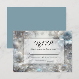 Cartão RSVP Pétalas Nevadas em Florada Congelada Casamento