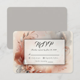 Cartão RSVP Pétalas Rosadas e Redemoinhos de Prata Casamento