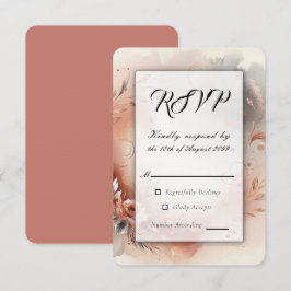 Cartão RSVP Pétalas Rosadas e Redemoinhos de Prata Casamento