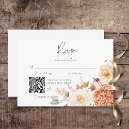 Cartão RSVP Picar Queda Rust e Blush Boho Floral Código QR