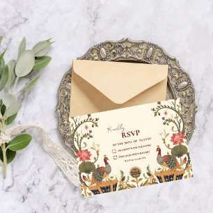 Cartão RSVP Pichwai Casamento Indiano Lótus Pavão