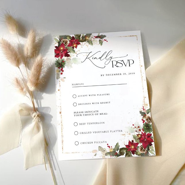 Cartão RSVP Pine Poinsettia Floral (Criador carregado)