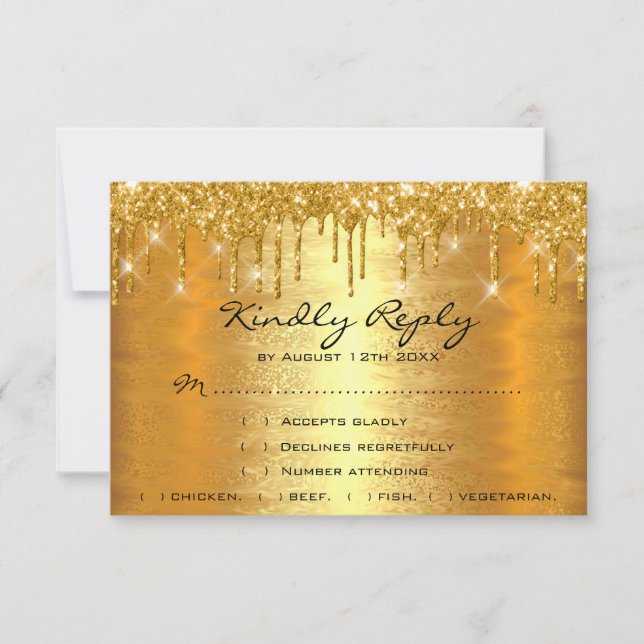 Cartão RSVP Pingar Ouro Brilho Casamento Aniversário Noiva (Frente)