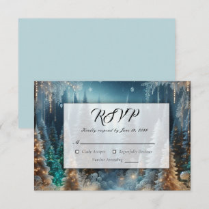 Cartão RSVP Pinheiros Geados no Brilho do Inverno Casamento