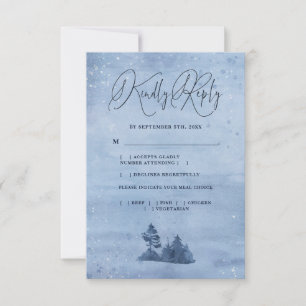 Cartão RSVP Pinheiros-Montanha - Refeição Azul-Casamento no 