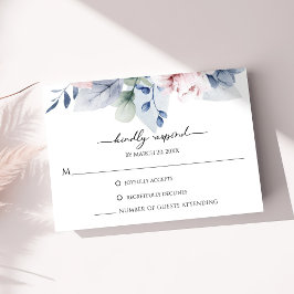 Cartão RSVP Pink and Blue Floral Watercolor Botanical Wedding