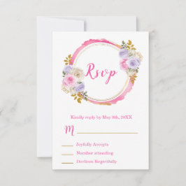 Cartão RSVP Pink and Purple Elegant Flowers Sweet Sixteen