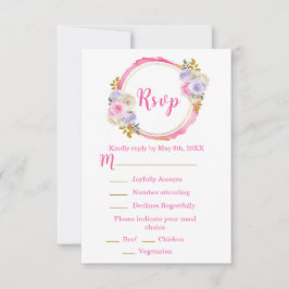 Cartão RSVP Pink and Purple Elegant Flowers Sweet Sixteen