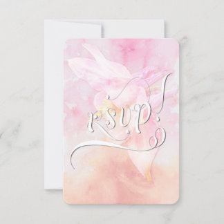 CARTÃO RSVP PINK COLUMBINE FLOWER WATERCOLOR SLASH WEDDING