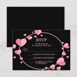 Cartão RSVP Pink Heart Black Geometric Wedding Party Elegant