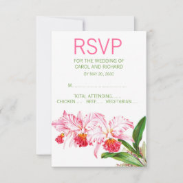 Cartão RSVP Pink Orchids Watercolor Wedding