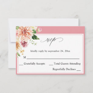 Cartão RSVP Pink & Peach Floral & Greenery sem Opção de Refeiç