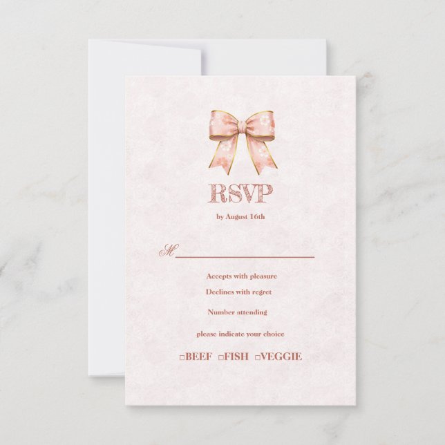Cartão RSVP  Pink Sakura Ribbon – Japanese-Inspired (Frente)