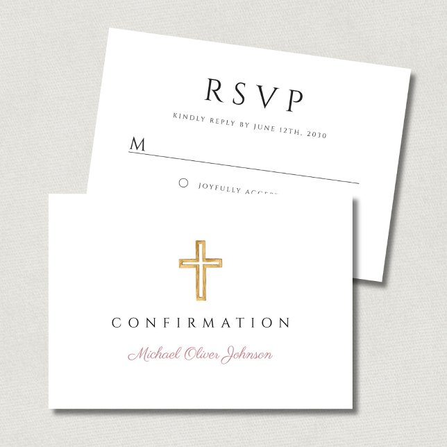 Cartão RSVP Pink Script Religious Cross Girl Confirmation (Pink Script Religious Cross Girl Confirmation RSVP Card)