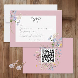 Cartão RSVP Pink Wildflower Garden Elegant Wedding QR