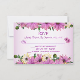 Cartão RSVP Pink Yellow Floral Rustic Elegant Wedding