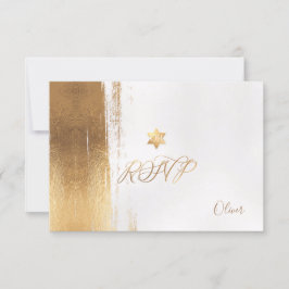 Cartão RSVP PixDezines Faux Dourado Brustrokes Mitzvah ✡