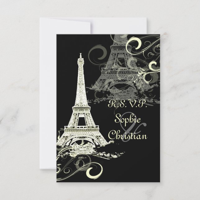 Cartão RSVP PixDezines GRANDE RSVP/LA TOUR EIFFEL/CREAM SWIRLS (Frente)