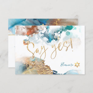 Cartão RSVP PixDezines Mitzvah ✡ H2 Galaxy Abstrato Teal Rust